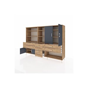 Hyperion Dolap 10 Raflı 6 Çekmeceli 4 Kapaklı 220x44x163 Çam-antrasit/çam