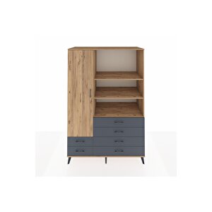 Kronos Dolap 7 Raflı 6 Çekmeceli Tek Kapaklı  132x59x195 Çam-çam/antrasit