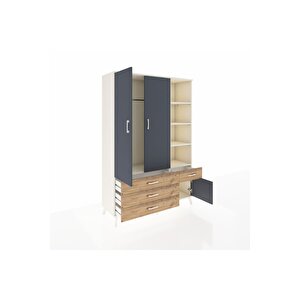 Hyperion Dolap 5 Raflı 4 Çekmeceli Tek Askılı 132x44x195 Aytaşı-antrasit/çam
