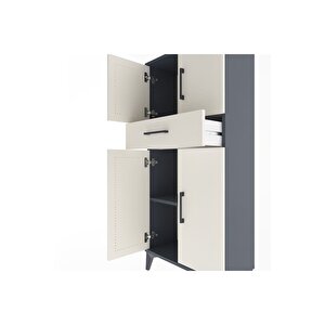 Arges Dolap 2 Raflı Tek Çekmeceli 4 Kapaklı 60x30x134 Antrasit-aytaşı