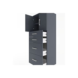 Hyperion Dolap 2 Raflı 4 Çekmeceli 2 Kapaklı 60x44x163 Antrasit-antrasit