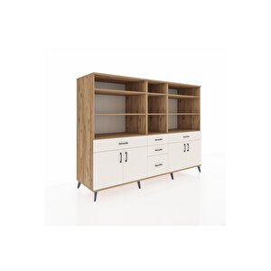 Kronos Dolap 11 Raflı 5 Çekmeceli 4 Kapaklı 220x59x163 Çam-aytaşı