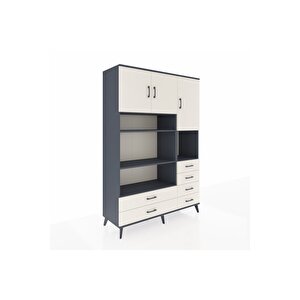 Hyperion Gardrop 9 Raflı 6 Çekmeceli 3 Kapaklı 132x44x195 Antrasit-aytaşı