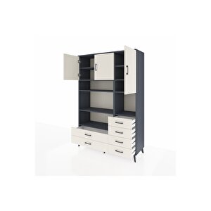 Hyperion Gardrop 9 Raflı 6 Çekmeceli 3 Kapaklı 132x44x195 Antrasit-aytaşı