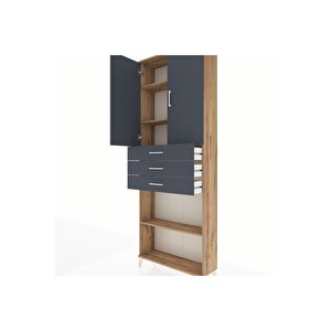 Arges Dolap 4 Raflı 3 Çekmeceli 2 Kapaklı 88x30x243 Çam-antrasit