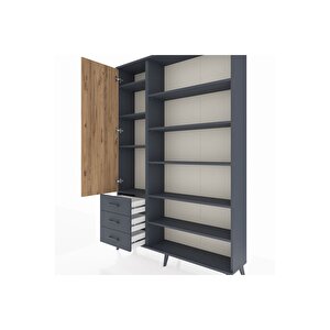 Arges Dolap 9 Raflı 3 Çekmeceli 3 Kapaklı 132x30x195 Antrasit-çam/antrasit