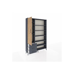 Arges Dolap 9 Raflı 3 Çekmeceli 3 Kapaklı 132x30x195 Antrasit-çam/antrasit