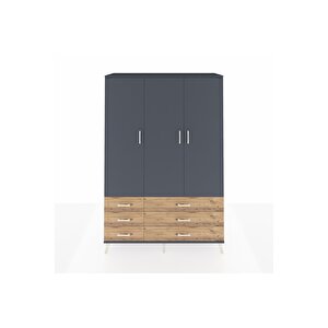 Hyperion Dolap 5 Raflı 6 Çekmeceli Tek Askılı 132x44x195 Antrasit-antrasit/çam