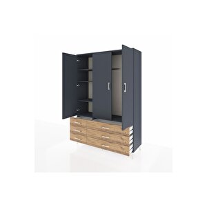 Hyperion Dolap 5 Raflı 6 Çekmeceli Tek Askılı 132x44x195 Antrasit-antrasit/çam