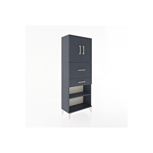 Arges Dolap 3 Raflı 2 Çekmeceli 2 Kapaklı 60x30x163 Antrasit-antrasit