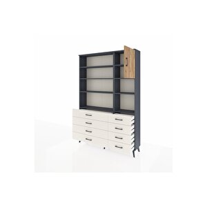 Arges Dolap 8 Raflı 8 Çekmeceli Tek Kapaklı  132x30x195 Antrasit-çam/aytaşı