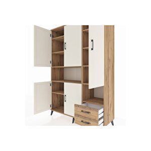 Hyperion Dolap 10 Raflı 2 Çekmeceli 5 Kapaklı 132x44x195 Çam-aytaşı/çam