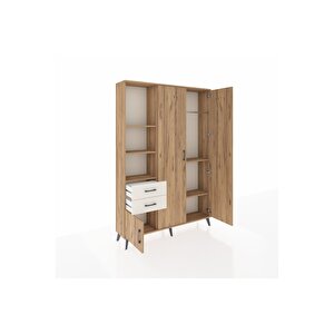 Arges Dolap 5 Raflı 2 Çekmeceli Tek Askılı 132x30x195 Çam-çam/aytaşı