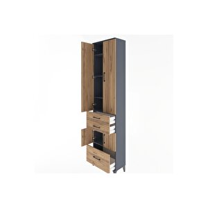 Arges Dolap 5 Raflı 3 Çekmeceli 4 Kapaklı 60x30x243 Antrasit-çam