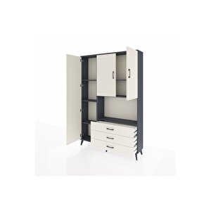 Arges Gardrop 6 Raflı 3 Çekmeceli 3 Kapaklı 132x30x195 Antrasit-aytaşı