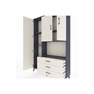 Arges Gardrop 6 Raflı 3 Çekmeceli 3 Kapaklı 132x30x195 Antrasit-aytaşı