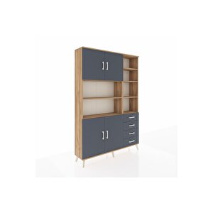 Arges Gardrop 9 Raflı 4 Çekmeceli 4 Kapaklı 132x30x195 Çam-antrasit