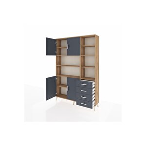 Arges Gardrop 9 Raflı 4 Çekmeceli 4 Kapaklı 132x30x195 Çam-antrasit