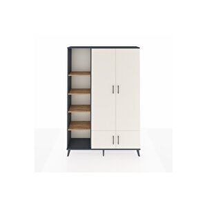Arges Dolap 6 Raflı 4 Kapaklı Tek Askılı 132x30x195 Antrasit-aytaşı/çam