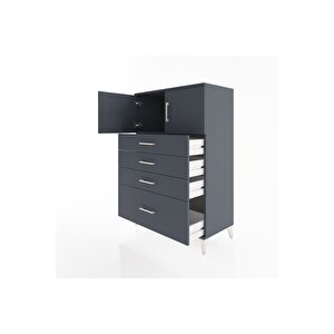 Hyperion Dolap Tek Raflı 4 Çekmeceli 2 Kapaklı 88x44x134 Antrasit-antrasit