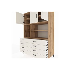 Kronos Dolap 8 Raflı 8 Çekmeceli 3 Kapaklı 132x59x195 Çam-aytaşı/aytaşı