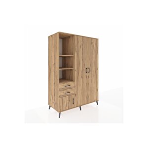Kronos Dolap 5 Raflı 2 Çekmeceli Tek Askılı 132x59x195 Çam-çam/çam