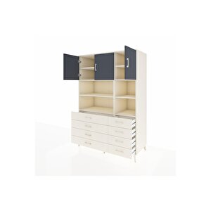 Kronos Dolap 8 Raflı 8 Çekmeceli 3 Kapaklı 132x59x195 Aytaşı-antrasit/aytaşı