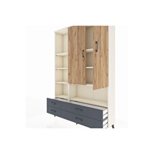 Arges Dolap 8 Raflı 4 Çekmeceli 2 Kapaklı 132x30x195 Aytaşı-çam/antrasit