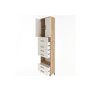 Arges Dolap 3 Raflı 6 Çekmeceli 2 Kapaklı 60x30x243 Çam-aytaşı