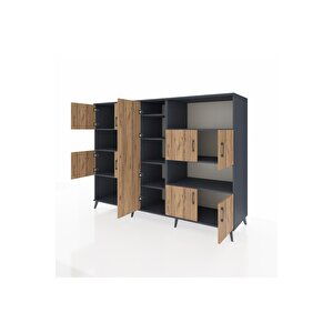 Kronos Dolap 10 Raflı 9 Kapaklı 220x59x163 Antrasit-çam/antrasit