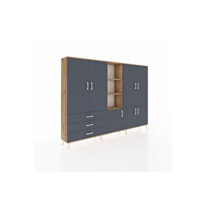 Arges Dolap 11 Raflı 3 Çekmeceli 7 Kapaklı 220x30x163 Çam-antrasit