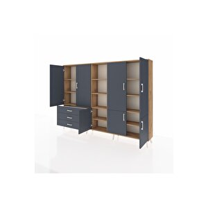 Arges Dolap 11 Raflı 3 Çekmeceli 7 Kapaklı 220x30x163 Çam-antrasit