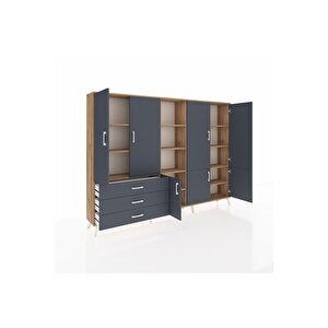 Arges Dolap 11 Raflı 3 Çekmeceli 7 Kapaklı 220x30x163 Çam-antrasit