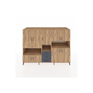 Kronos Dolap 13 Raflı 3 Çekmeceli 9 Kapaklı 220x59x163 Çam-çam/antrasit