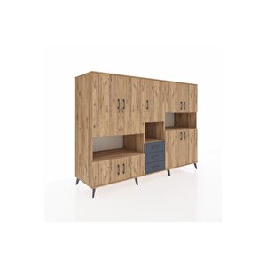 Kronos Dolap 13 Raflı 3 Çekmeceli 9 Kapaklı 220x59x163 Çam-çam/antrasit