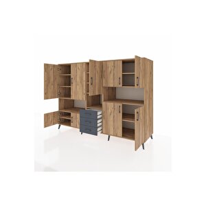 Kronos Dolap 13 Raflı 3 Çekmeceli 9 Kapaklı 220x59x163 Çam-çam/antrasit