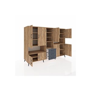 Kronos Dolap 13 Raflı 3 Çekmeceli 9 Kapaklı 220x59x163 Çam-çam/antrasit