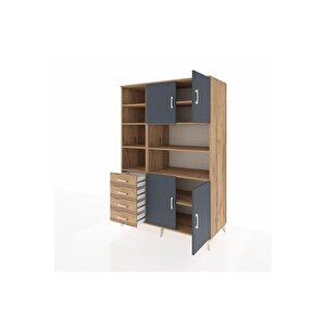 Kronos Dolap 9 Raflı 4 Çekmeceli 4 Kapaklı 132x59x195 Çam-antrasit/çam