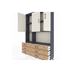 Arges Dolap 6 Raflı 6 Çekmeceli 3 Kapaklı 132x30x195 Antrasit-aytaşı/çam