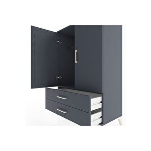 Hyperion Dolap Tek Raflı 2 Çekmeceli Tek Askılı 88x44x134 Antrasit-antrasit