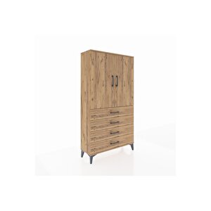 Arges Dolap 3 Raflı 4 Çekmeceli 2 Kapaklı 88x30x163 Çam-çam