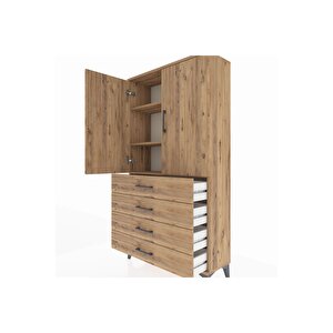 Arges Dolap 3 Raflı 4 Çekmeceli 2 Kapaklı 88x30x163 Çam-çam