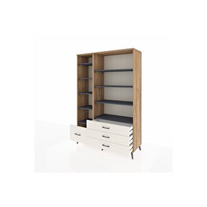 Hyperion Dolap 9 Raflı 4 Çekmeceli  132x44x195 Çam-antrasit/aytaşı