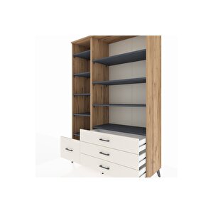 Hyperion Dolap 9 Raflı 4 Çekmeceli  132x44x195 Çam-antrasit/aytaşı