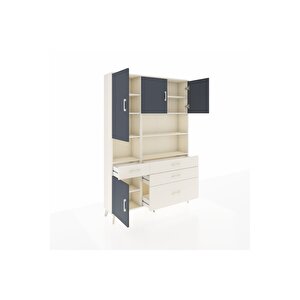 Arges Dolap 9 Raflı 4 Çekmeceli 4 Kapaklı 132x30x195 Aytaşı-antrasit/aytaşı
