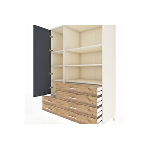 Kronos Dolap 7 Raflı 6 Çekmeceli Tek Kapaklı  132x59x195 Aytaşı-antrasit/çam