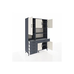 Hyperion Dolap 9 Raflı 5 Çekmeceli 5 Kapaklı 132x44x195 Antrasit-aytaşı/antrasit