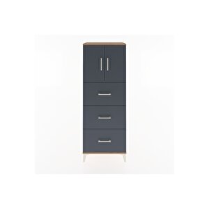 Hyperion Dolap 2 Raflı 3 Çekmeceli 2 Kapaklı 60x44x163 Çam-antrasit