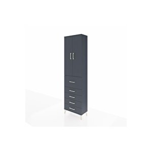 Arges Dolap 2 Raflı 5 Çekmeceli 2 Kapaklı 60x30x221 Antrasit-antrasit