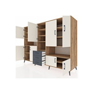 Kronos Dolap 13 Raflı 3 Çekmeceli 9 Kapaklı 220x59x163 Çam-aytaşı/antrasit